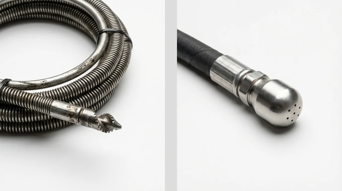 Drain snake cable and hydro jetting nozzle used for drain cleaning in Carterville, IL