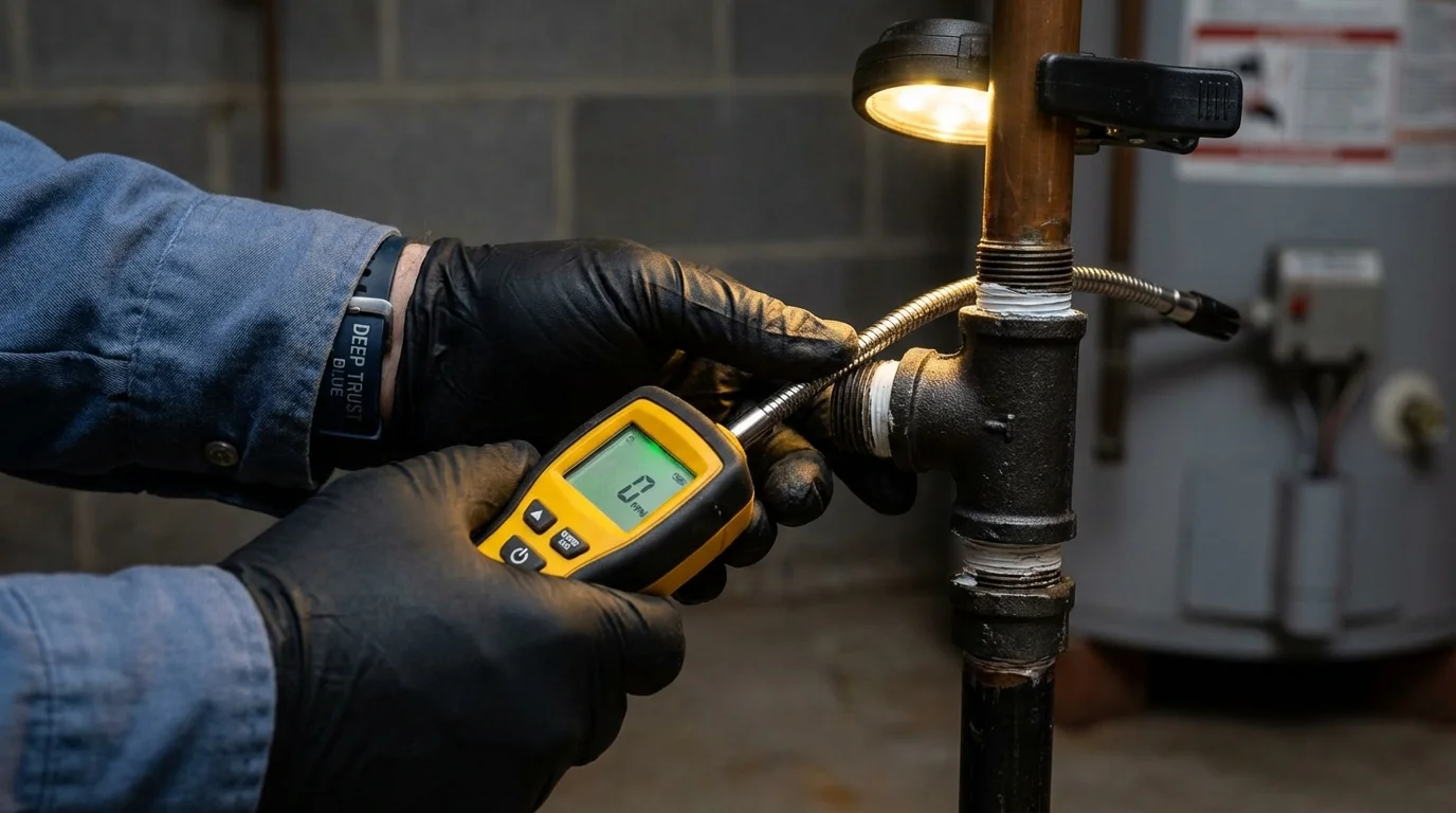 Gas leak detection with electronic sniffer by Johns Plumbing LLC in Carterville
