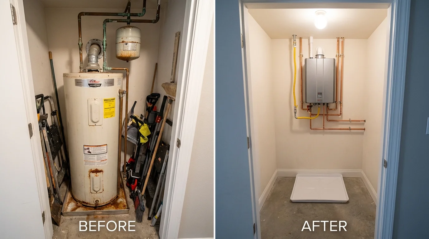 Tank water heater versus wall-mounted tankless unit comparison for Carterville, IL homeowners